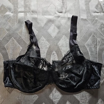 Sujetador Fruit of the Loom #4402 Delustre 38C encaje satinado con aros años 90 de colección negro Foto 1 de 4