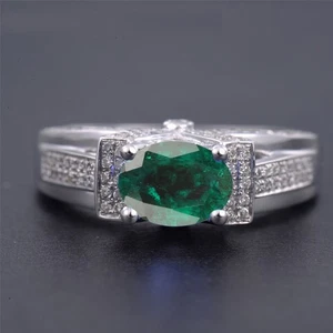 Anillo de mujer de plata de ley 925 con forma ovalada de 2,08 quilates 100 % esmeralda verde natural - Imagen 1 de 1