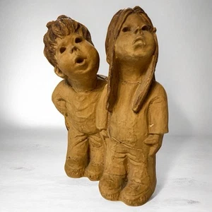 Vintage Lee Bortin Girl& Boy Figurine Clay Sculpture Signed 1970s - Picture 1 of 8