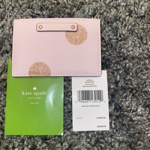 Kate Spade New York Graham Haven Lane Pink Glitter Dot Slim Card Case Wallet