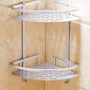 Corner Shower shelf Caddy 2 Tier Aluminium Organiser Adhesive Mount No Drilling - Picture 1 of 4