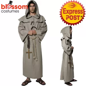 CA410 Old England Monk Friar Tuck Robe Priest Medieval Religious Mens Costume - Picture 1 of 4