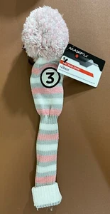 MAXFLI Vintage Style Golf Knit Head Cover W/ Pom, Fairway(3). White & Grey, Pink - Picture 1 of 1