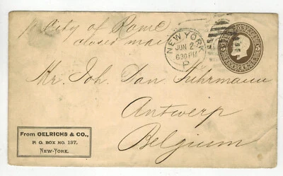 1886 FOREIGN DESTINATION U222 ENV. TO BELGIUM WITH BACKSTAMP President Garfield - Image 1 of 2