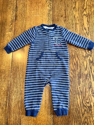 Tommy Hilfiger Bebé Niño Mameluco Una Pieza Pijama Azul Blanco Rayas 12 Meses Foto 1 de 4