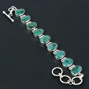 Emerald Lab-Created Gemstone Handmade 925 Sterling Silver Jewelry Bracelet - Picture 1 of 4