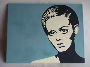 Twiggy Gemälde Vintage Pop Art Ölgemälde Porträt 14"" x 18" - Bild 1 von 5