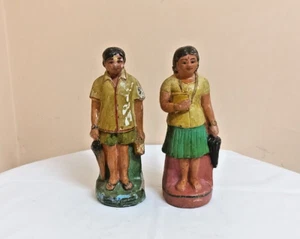 1950s Kerala School Boy & Girl Vintage Pottery Terracotta Clay Statue Idol Figur - Picture 1 of 11