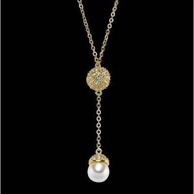Pendente Collana Perla Zirconia Bianca Oro 750 18K Placcato Oro Giallo A2658 - Immagine 1 di 4