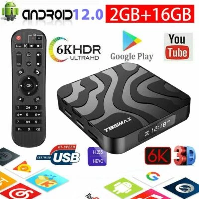 T95 MAX Android 12.0 Smart TV Box 16GB Quad Core 6K UHD Dual WiFi Media Player - Image 1 of 4