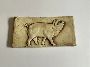 “Pig” Matte Handmade Porcelain Art Tile Trivet Textured Backsplash Decor 6 X 3” - Picture 1 of 3
