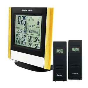 Weather Station WWVB DCF77 Radio Controlled Clock Thermometer 2 Wireless Sensors - Picture 1 of 12