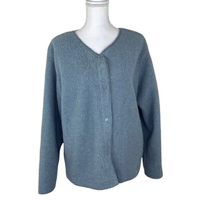 Joie Women's Super Soft Teddy Sherpa Snap Front Jacket Size L Blue NWT - Picture 1 of 12