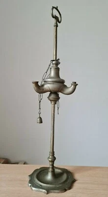 Antica Lucerna Lampada Lanterna Fiorentina ad olio in ottone 3 fiamme fine 700 - Immagine 1 di 4