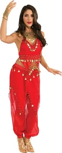 Deluxe Embellished Red Belly Dancer Sexy Adult Harem Girl Costume Large 14-16 - Picture 1 of 1