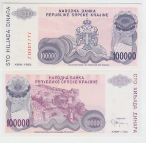 Croatia 100000 Dinara 1993 Pick R22r UNC Replacement - Picture 1 of 1