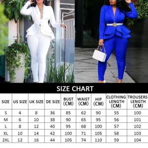 Womens Business Formal OL Long Sleeve Solid 2pcs Blazer & Pants Suits Coat UK - Picture 1 of 14