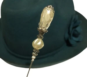 HATPIN with Baroque Freshwater FAUX PEARL on Silver Finish Setting - 8 inch - Picture 1 of 10