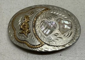 Hearts Floral Flower Western Ornate Scroll Cowgirl Vintage Belt Buckle - Picture 1 of 7