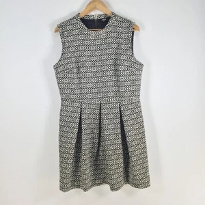 Oasis womens dress size 16 fit flare black beige geometric sleeveless 088238 - Picture 1 of 9