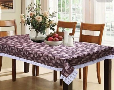 Checkered Design PVC 6 Seater Dining Table Cover 60"x90" Brown  US - Image 1 of 4