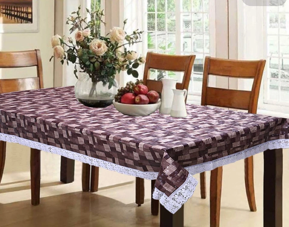 Checkered Design PVC 6 Seater Dining Table Cover 60"x90" Brown  US - Image 1 of 4