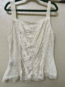 Vtg 50s Antique Lace Silk Sleeveless Silky Lace Top Ivory W/Ruffle,Sheer Straps - Picture 1 of 11