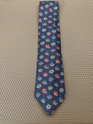 Corbata de seda Christian Dior azul con flores rojas doradas y violetas Foto 1 de 2