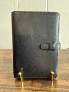 Rare Vintage Beautiful Black Coach Leather Organizer Zip Around Daily Planner - Bild 1 von 6