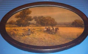 Antique Oval Tin Framed Farm scene Print - Picture 1 of 8