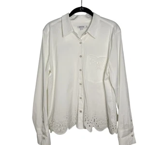 Chicos 2,5 große Popeline Bluse einfarbig Ösen Spitze Mode Top Alabaster weiß - Bild 1 von 8