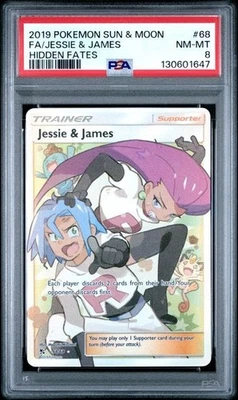Jessie & James (Full Art) - 68/68 2019 SUN & MOON HIDDEN FATES - PSA 8 NM-MT - Image 1 of 2
