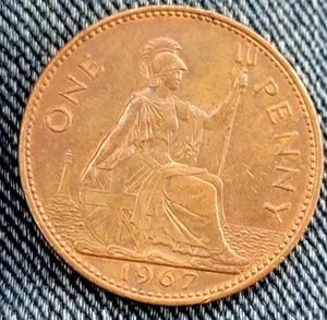 Great Britain (UK) 1967 One Cent Coin - km 897 - Last Year - Picture 1 of 2