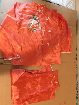 Pijama chino asiático floral vintage bordado de seda de 2 piezas ropa de salón Foto 1 de 4