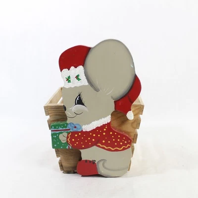 Cesta de Navidad de madera con ratón - Decoración navideña, usada Foto 1 de 4
