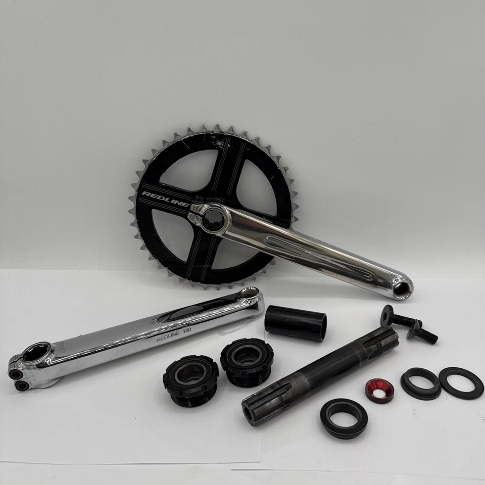 Original Redline BMX 180mm Crankset 3 Piece Old Mid School Silver W/ BB - Image 1 of 4