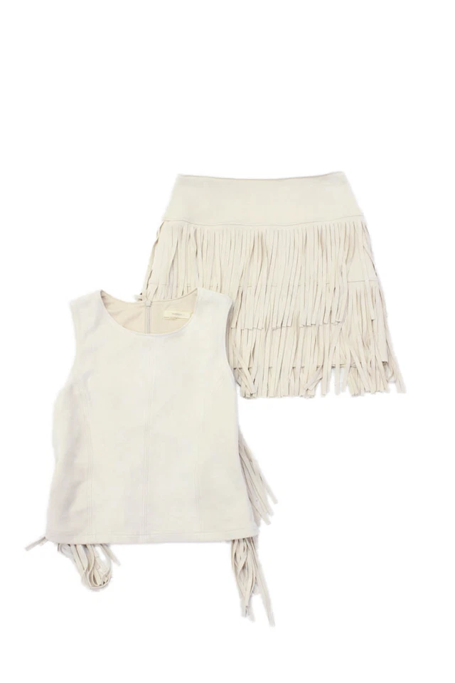 Conjunto de falda sin mangas con flecos sin mangas para niños y niñas soprano beige talla 10-12 Foto 1 de 4