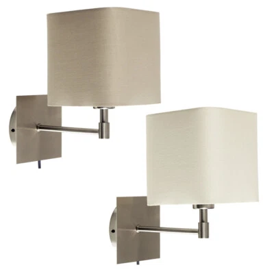 Plug In Wall Light Fitting Square Fabric Lampshades Hotel Design Bedside Lights - Image 1 of 4