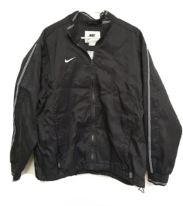 Y2K Nike Nylon Jacket Windbreaker Black White Stripes Sz Youth Large - Picture 1 of 7