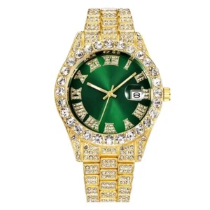 Iced Out Präsidentenuhr grünes Gesicht hochwertig Unisex Hip Hop - Bild 1 von 4