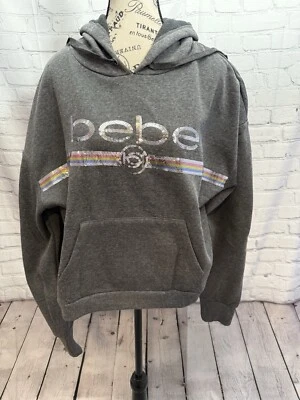 BEBE Plus 3X Gris/Arco Iris Lentejuelas Logo Crop Pullover Sudadera con Capucha con Bolsillo Canguro Nuevo con Etiquetas Foto 1 de 4