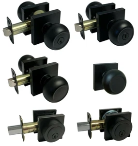 Matte Black Square Plate door locks Knobs Keyed entry privacy passage deadbolt - Picture 1 of 15