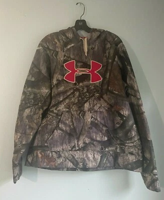 Under Armour Mossy Oak Camouflage Pink Logo Cold Gear Hoodie Sweatshirt XL LOOSE - Image 1 of 4