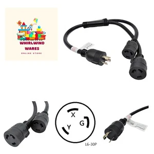 Splitter for PDU, 30 AMP Y Adapter Cord 3-Prong Twist Lock L6-30 Male Plug to... - Picture 1 of 6