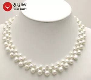 7-8mm Collar plano de perlas blancas naturales para joyería de mujer 3 hebras gargantillas 17 " - Imagen 1 de 5
