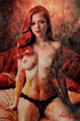 ORIGINAL MARIO MENDOZA MUJER PINTURA AL ÓLEO ARTE DESNUDO PELO ROJO SECRETOS LINDO Foto 1 de 4
