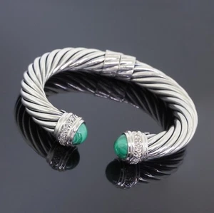 David Yurman 10mm Green Malachite Cable Bangle Cuff Bracelet Sterling Silver - Picture 1 of 5