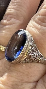 Antiker Art Deco Ring 14k synthetischer Saphir 11+ cttw - Bild 1 von 9