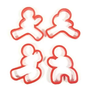 4 Karate Ninja Cookie Cutters Gingerbread Men Ninjabread Red Plastic Biscuit EUC - Picture 1 of 3