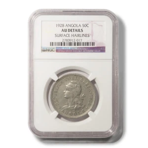 Angola Portuguese Colonial 50 Centavos 1928 KM-69 Surface Hairlines NGC AU Detai - Picture 1 of 3